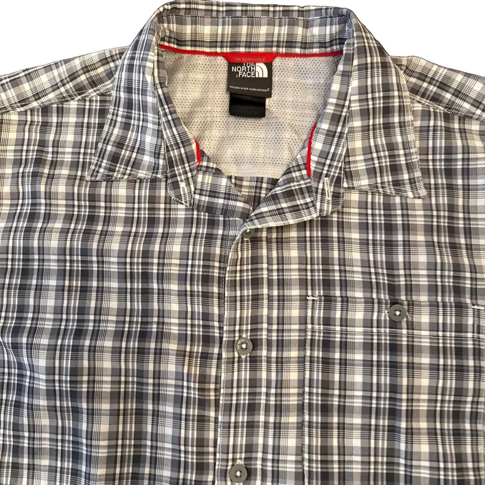The North Face Shirt Mens Large Gray Plaid Lightweight Mesh Button Front Casual